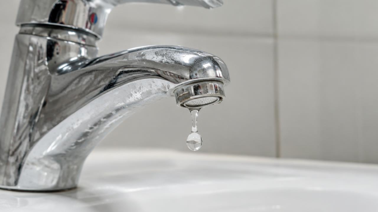 Cutaway of a tap showing the washer and ceramic disc cartridge