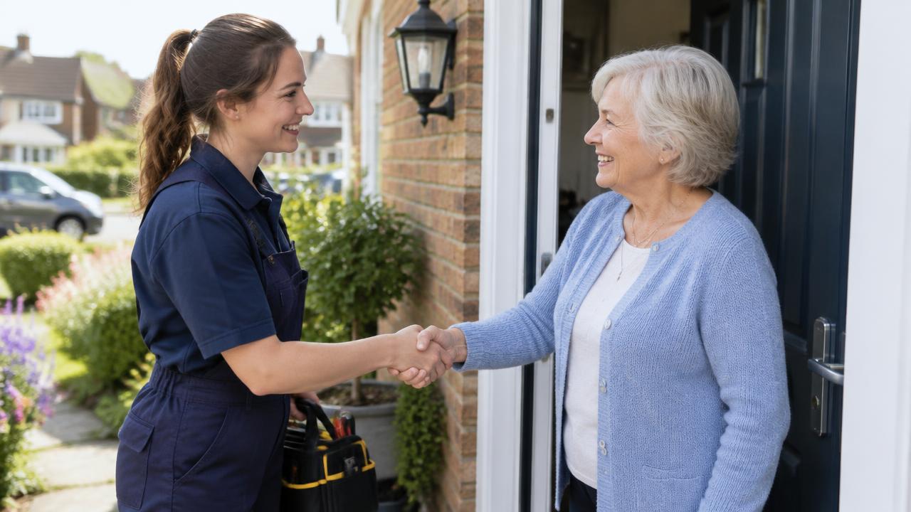 Plumber shaking hands with a happy customer