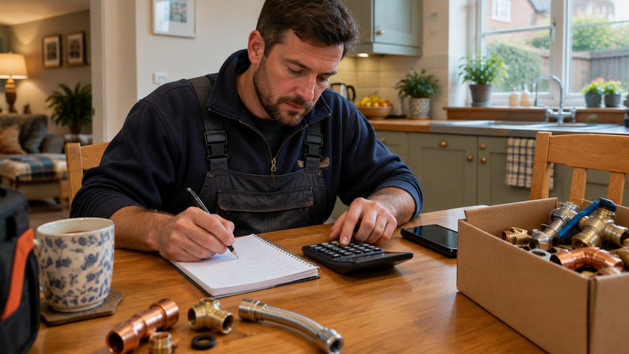 Plumbing quote being written with a calculator
