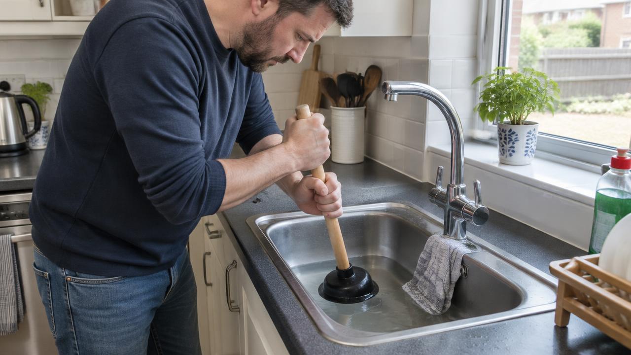 Plumber removing a sink trap to clear a blockage