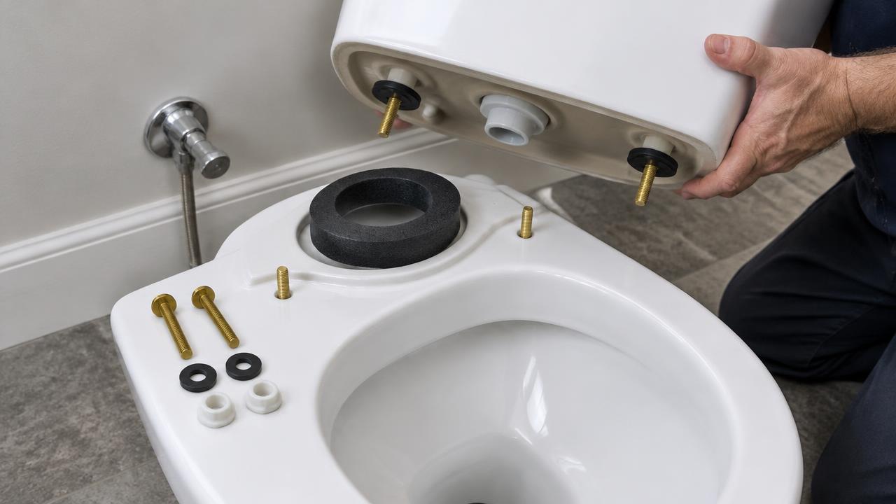 Cutaway of close-coupled cistern bolt with washer inside the cistern