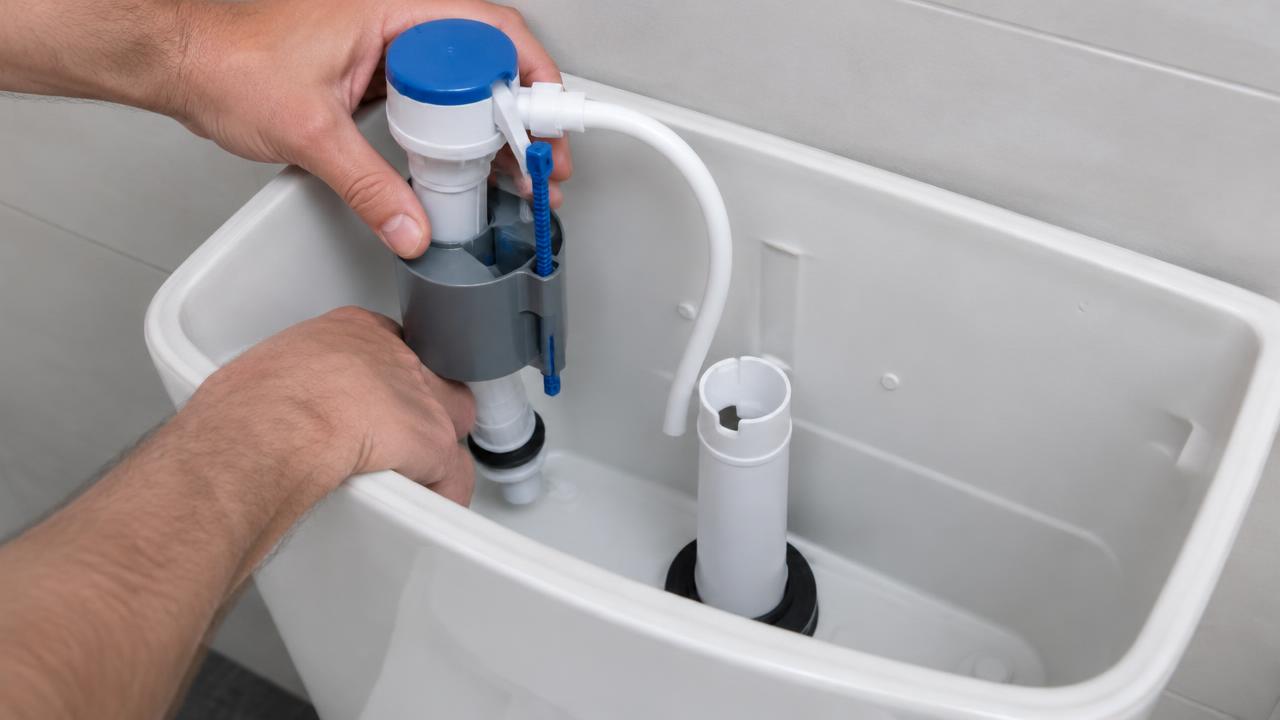Modern toilet fill valve inside a cistern