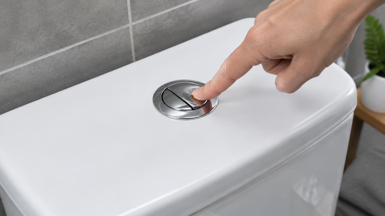 Inside a cistern showing water level and flush valve